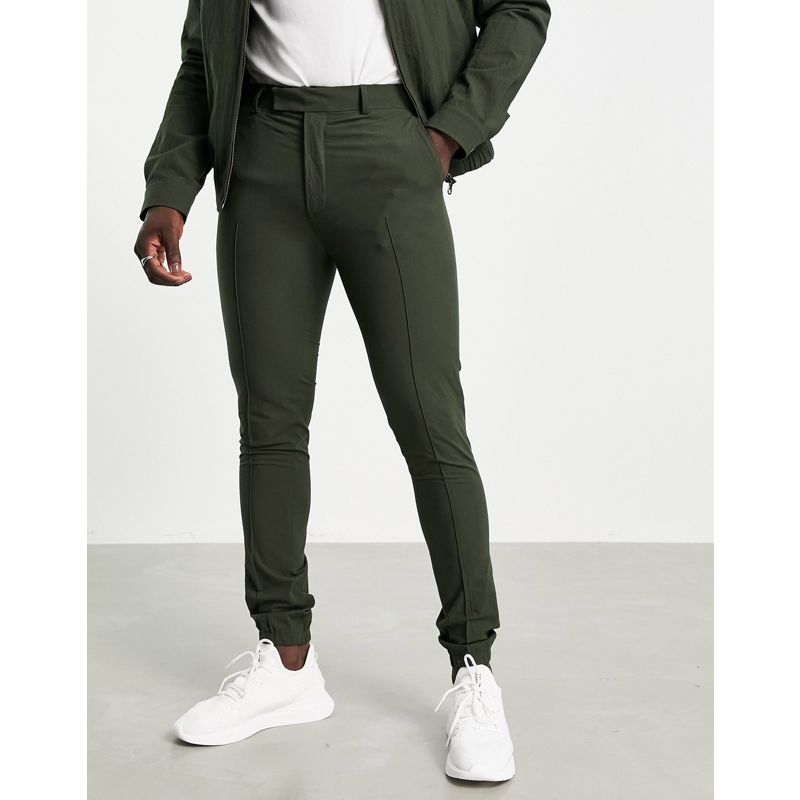 Uomo AxAnP DESIGN - Pantaloni eleganti skinny con polsino stile joggers in seersucker verde
