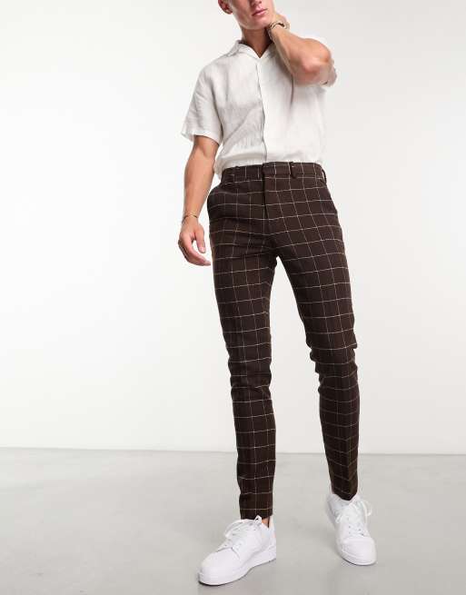 ASOS DESIGN Pantaloni eleganti skinny in misto lana marrone cioccolato a quadri larghi