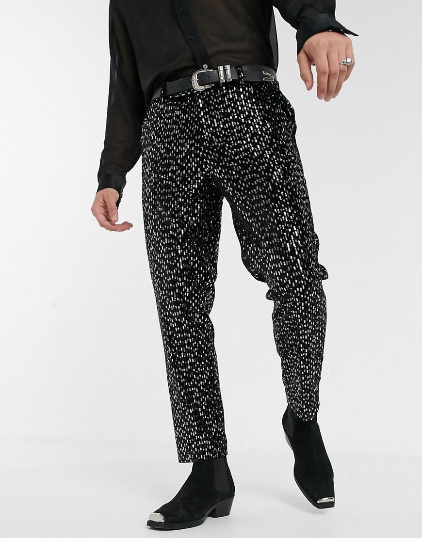 ASOS DESIGN - Pantaloni eleganti slim cropped neri con paillettes-Nero
