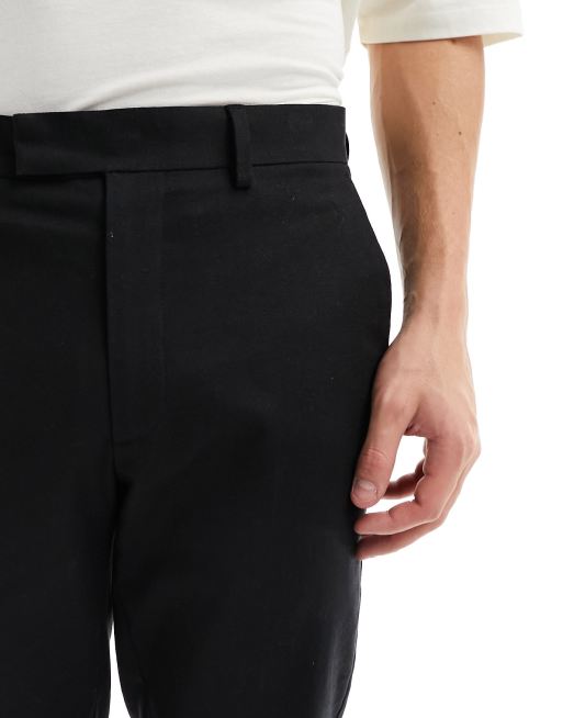ASOS DESIGN - Pantaloni eleganti slim in misto lino neri, 5 di 5