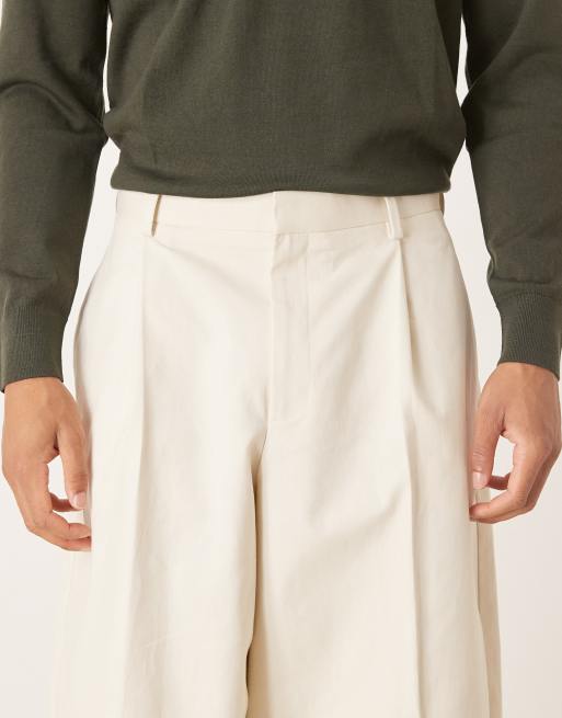 ASOS DESIGN - Pantaloni eleganti super affusolati in 100% cotone bianchi con pieghe sul davanti, 5 di 5