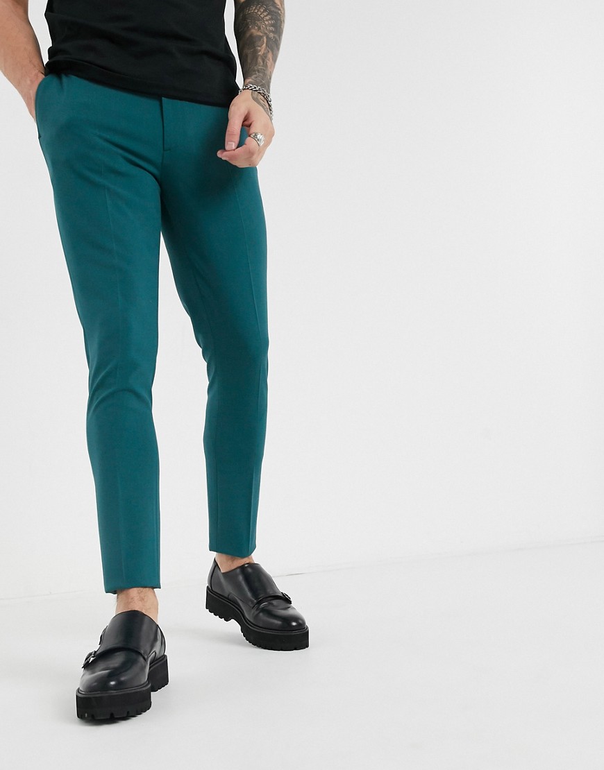 ASOS DESIGN - Pantaloni eleganti super skinny blu Atlantico-Verde
