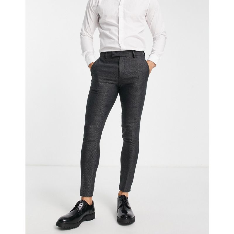 Pantaloni skinny Pantaloni e chino DESIGN - Pantaloni eleganti super skinny in misto lana antracite con motivo a spina di pesce ampio