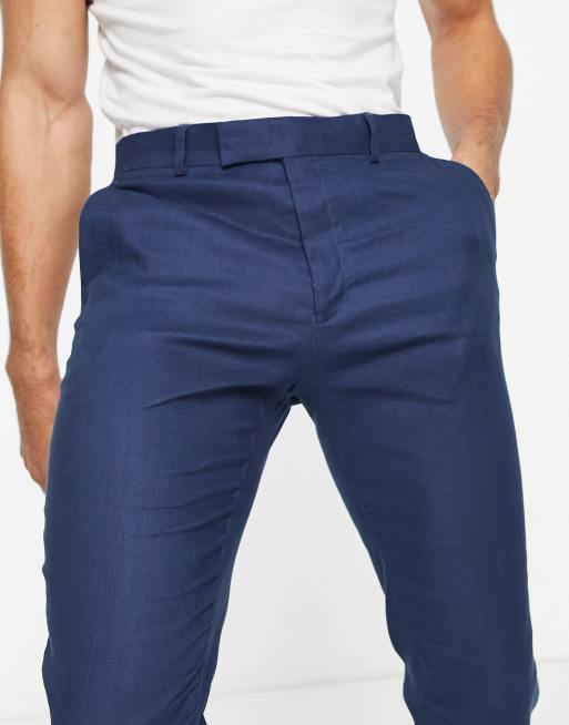 ASOS DESIGN - Pantaloni eleganti super skinny in misto lino blu navy, 3 di 4