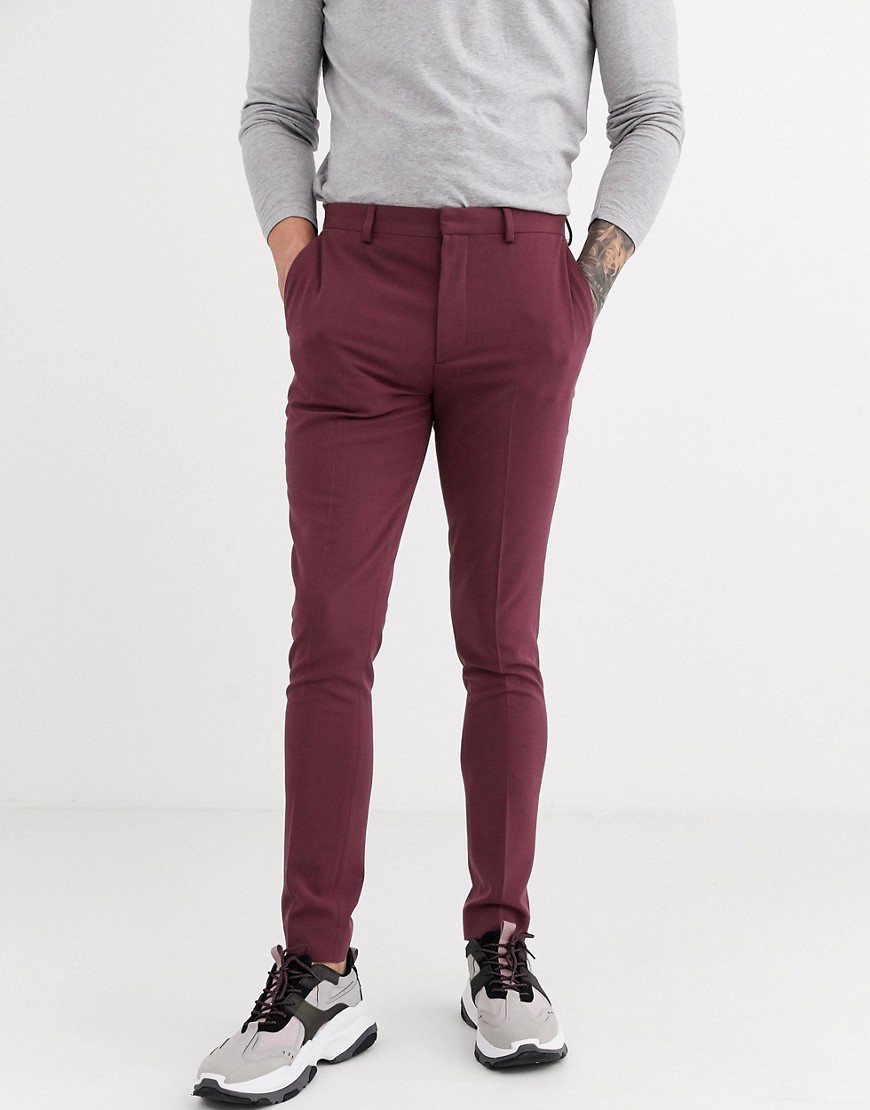 ASOS DESIGN - Pantaloni eleganti super skinny vinaccia-Rosso