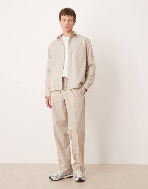 ASOS DESIGN - Pantaloni eleganti vestibilità classica color pietra a righe in coordinato - view 1