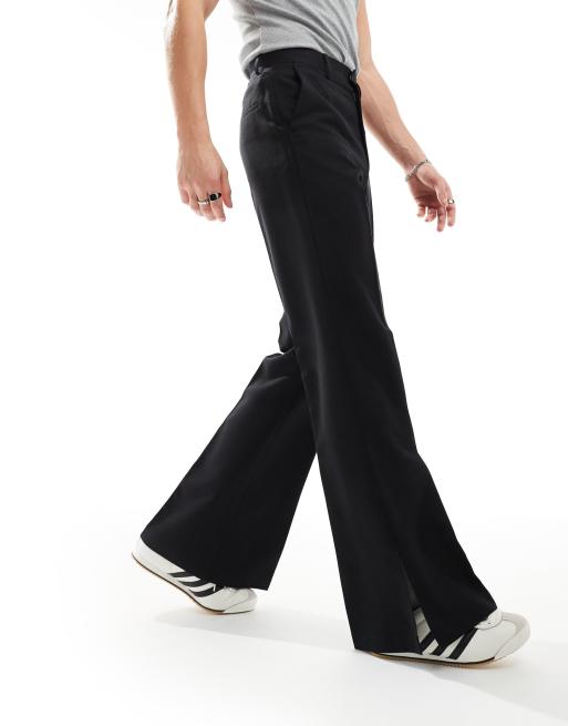 ASOS DESIGN Pantaloni eleganti vintage a zampa neri con spacco laterale ASOS