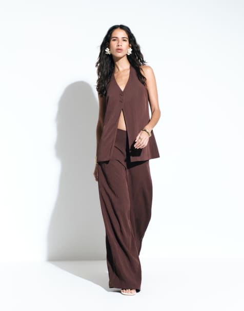 ASOS DESIGN - Pantaloni fluidi sartoriali a fondo ampio marroni - view 1