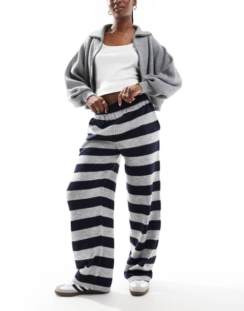 ASOS DESIGN - Pantaloni grigi e blu a righe soffici in coordinato - view 1