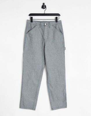 ASOS DESIGN carpenter trousers in grey pinstripe - ASOS Price Checker