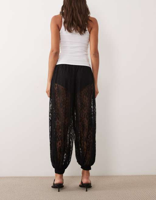 ASOS DESIGN pantaloni harem a palloncino in pizzo neri, 3 di 5