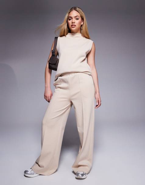 ASOS DESIGN - Pantaloni in interlock a fondo ampio colore neutro in coordinato - view 1
