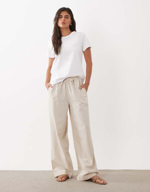 ASOS DESIGN - Pantaloni in lino color panna in coordinato