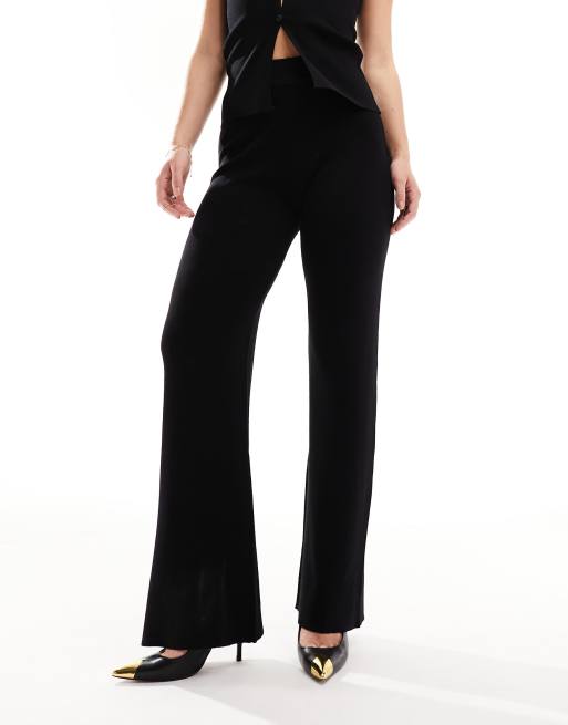 ASOS DESIGN - Pantaloni in maglia a fondo ampio neri in coordinato, 3 di 5