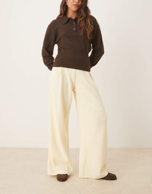 ASOS DESIGN - Pantaloni in maglia color latticello in coordinato