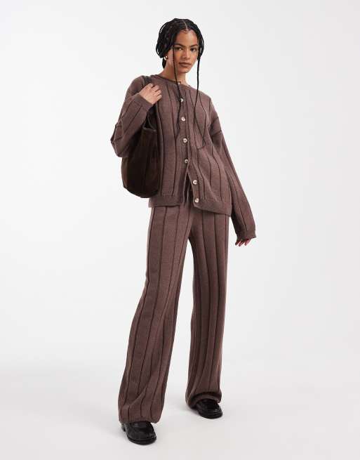 ASOS DESIGN - Pantaloni in maglia di cotone color mocha in coordinato