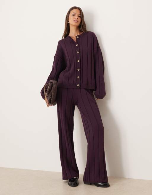 ASOS DESIGN - Pantaloni in maglia di cotone color prugna in coordinato