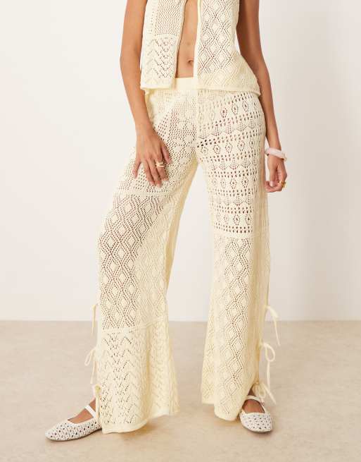 ASOS DESIGN - Pantaloni in maglia écru allacciati davanti in coordinato, 2 di 5