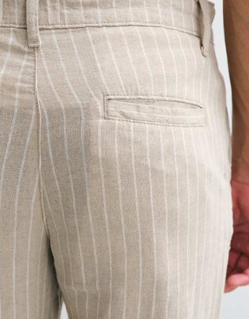 ASOS DESIGN - Pantaloni in misto lino a righe in coordinato, 4 di 5