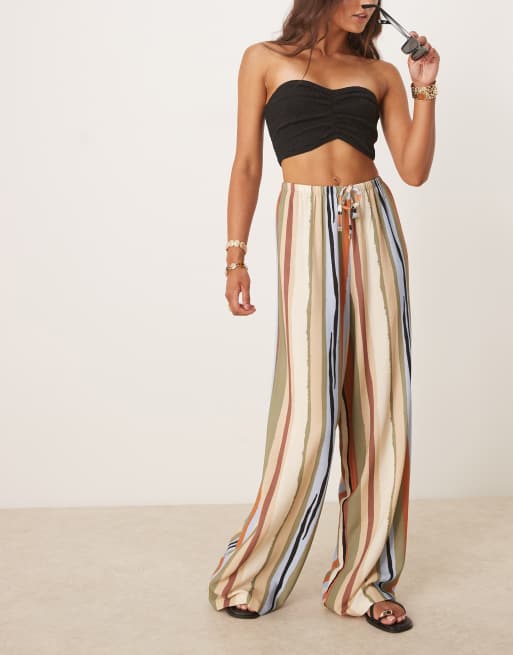ASOS DESIGN - Pantaloni in misto lino a righe multicolore