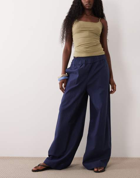 ASOS DESIGN - Pantaloni in misto lino blu navy con vita arricciata - view 1