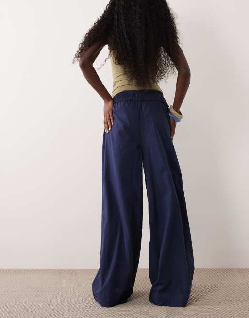 ASOS DESIGN - Pantaloni in misto lino blu navy con vita arricciata, 5 di 5