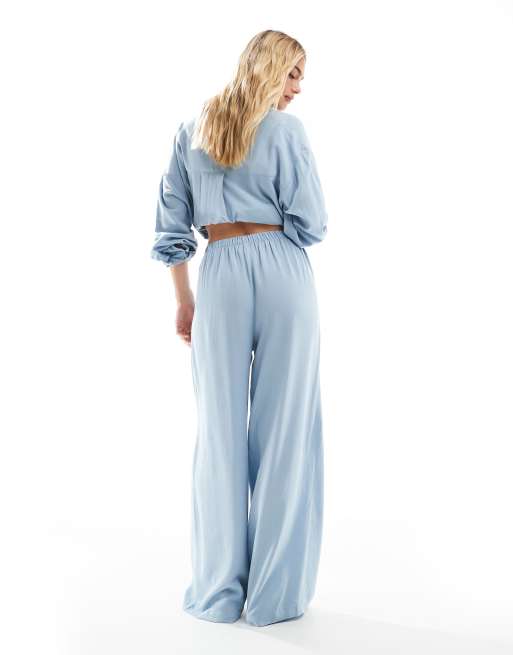 ASOS DESIGN - Pantaloni in misto lino blu, 4 di 5