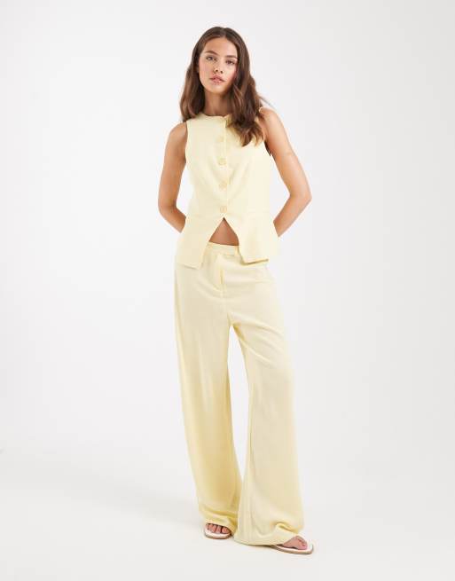 ASOS DESIGN - Pantaloni in misto lino color latticello in coordinato