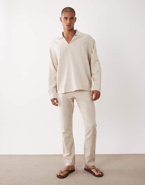 ASOS DESIGN - Pantaloni in misto lino color pietra in coordinato - view 1