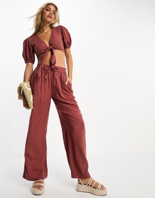 ASOS DESIGN - Pantaloni in misto lino color terracotta in coordinato