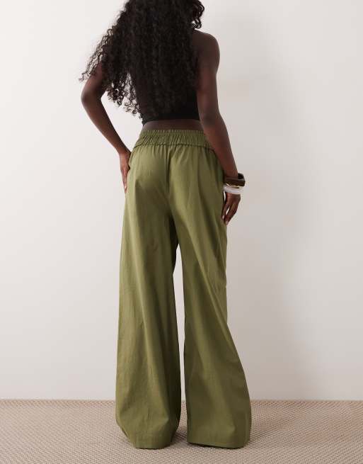ASOS DESIGN - Pantaloni in misto lino kaki con vita arricciata, 5 di 5