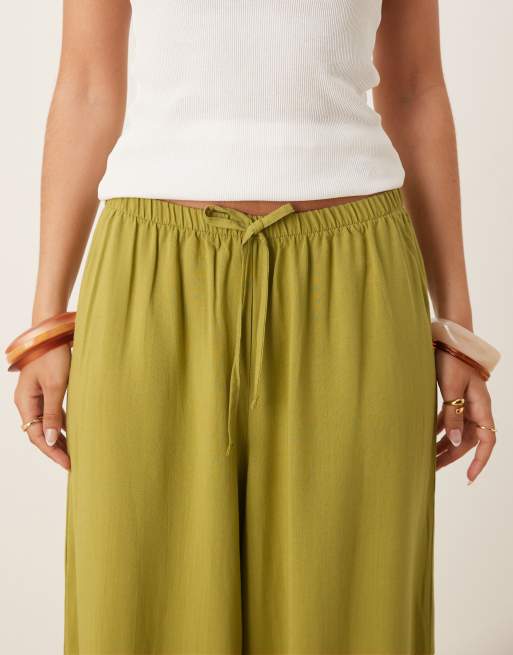 ASOS DESIGN - Pantaloni in misto lino verde oliva, 4 di 5