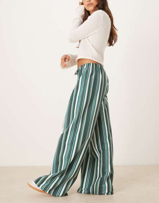 ASOS DESIGN - Pantaloni in misto lino verdi a righe, 3 di 5