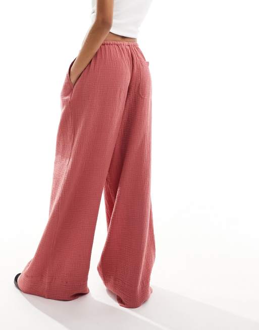 ASOS DESIGN - Pantaloni in mussola color terracotta allacciati in vita, 2 di 5