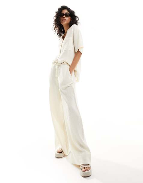 ASOS DESIGN - Pantaloni in mussola écru allacciati in vita - view 1