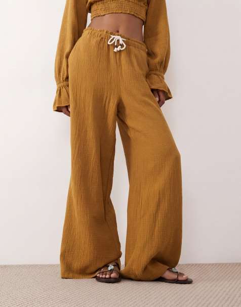 ASOS DESIGN - Pantaloni in mussola verde oliva con laccetti in corda in coordinato - view 1