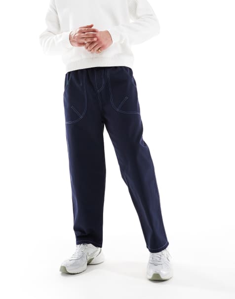 ASOS DESIGN - Pantaloni in nylon blu navy con cuciture a contrasto extra ampi - view 1