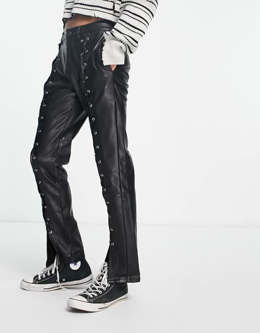 ASOS DESIGN - Pantaloni in pelle sintetica slim con lacci sul davanti , 4 di 4
