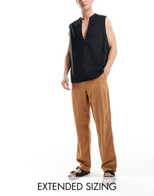 ASOS DESIGN - Pantaloni in pizzo comodi da spiaggia con elastico in vita color cuoio