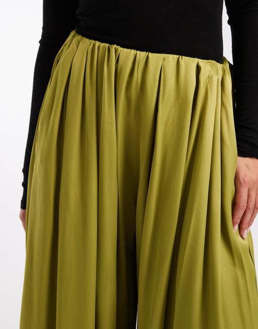 ASOS DESIGN - Pantaloni in raso verde oliva a palloncino, 2 di 5
