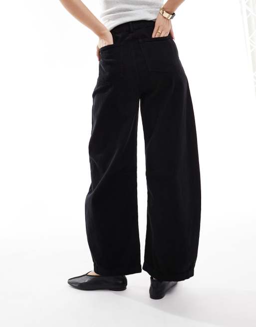 ASOS DESIGN - Pantaloni in tessuto a coste color nero con gamba cilindrica, 3 di 5