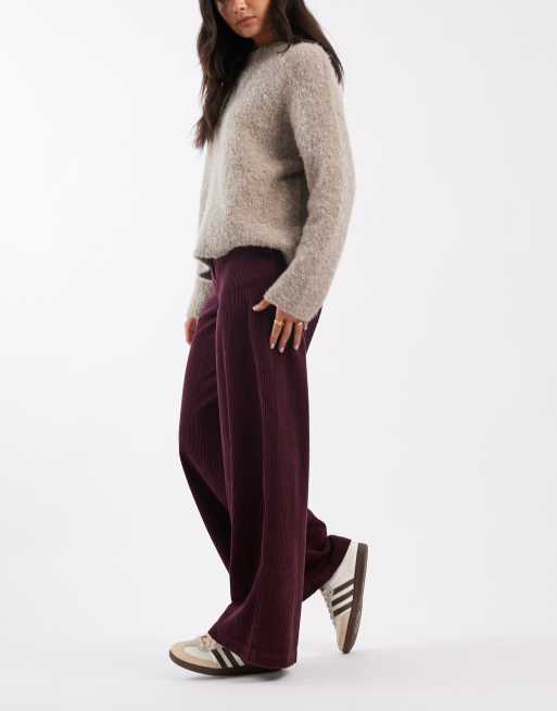 ASOS DESIGN - Pantaloni in tessuto a coste super ampi bordeaux con dettaglio cinturini , 2 di 5
