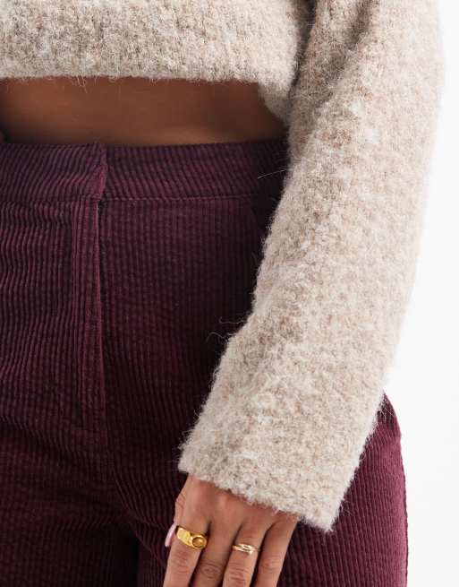 ASOS DESIGN - Pantaloni in tessuto a coste super ampi bordeaux con dettaglio cinturini , 4 di 5