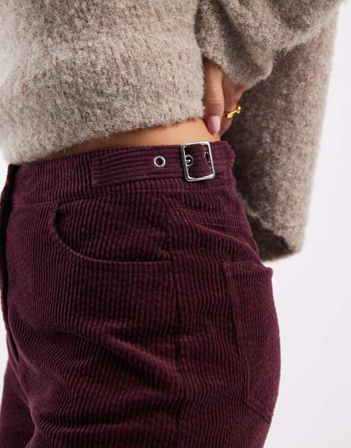 ASOS DESIGN - Pantaloni in tessuto a coste super ampi bordeaux con dettaglio cinturini , 5 di 5