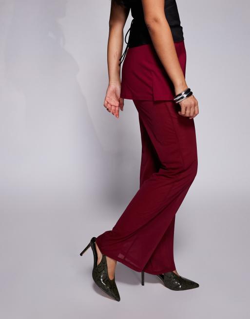 ASOS DESIGN - Pantaloni in tessuto a rete misto color bacca con gonna sovrapposta allacciata lateralmente, 3 di 5