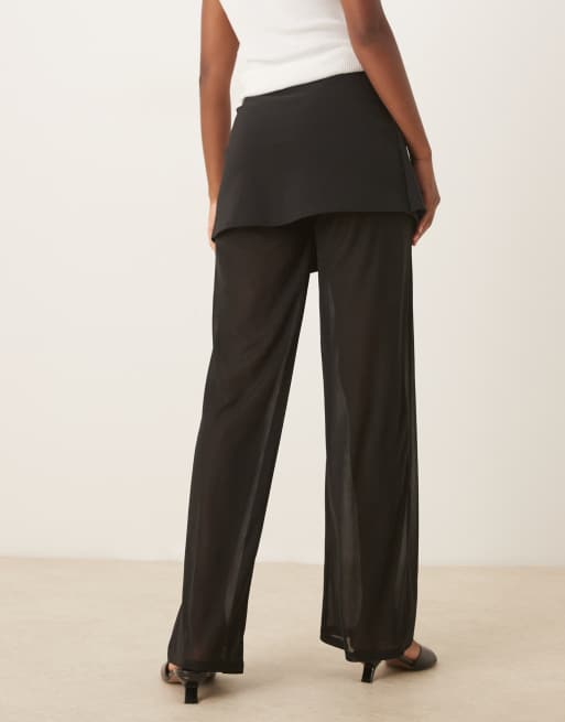  ASOS DESIGN - Pantaloni in tessuto a rete misto neri con gonna sovrapposta allacciata lateralmente, 2 di 5