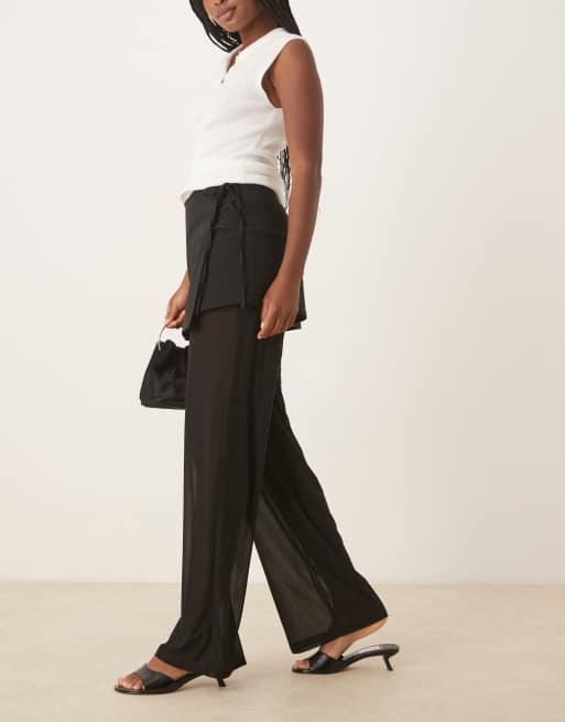 ASOS DESIGN - Pantaloni in tessuto a rete misto neri con gonna sovrapposta allacciata lateralmente, 3 di 5