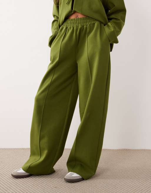 ASOS DESIGN - Pantaloni in tessuto interlock a fondo ampio verdi in coordinato, 2 di 5