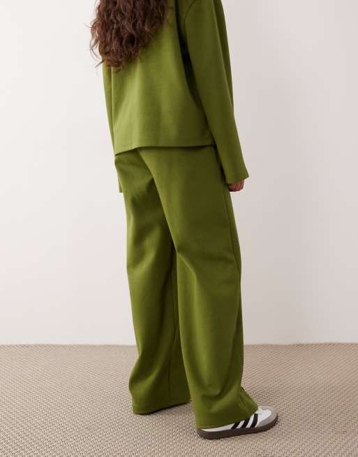 ASOS DESIGN - Pantaloni in tessuto interlock a fondo ampio verdi in coordinato, 5 di 5