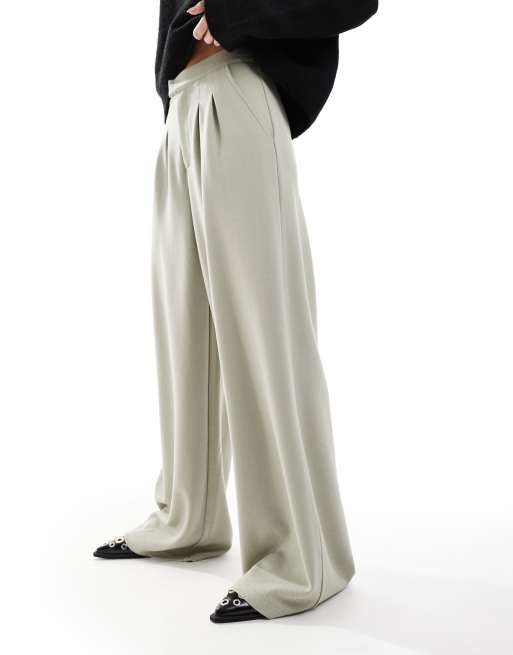 ASOS DESIGN - Pantaloni in twill a fondo ampio color salvia, 3 di 5